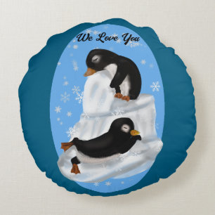 Penguins Napping  Round Cushion