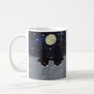 Penguins on a Snowy Evening with a Full Moon Coffee Mug