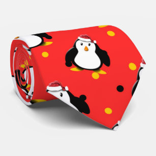 Penguins on christmas mood Santa hat and fun Tie