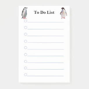 Penguins on white lined To Do List Post-it Notes