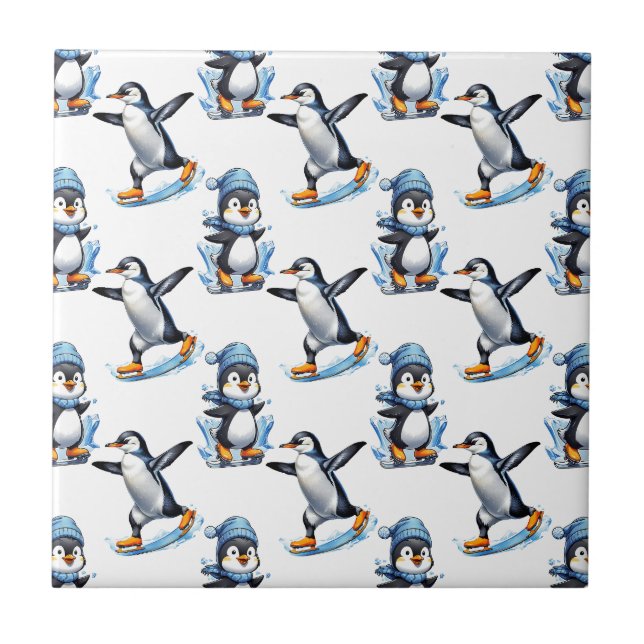 Penguins Pattern Design  Ceramic Tile (Front)