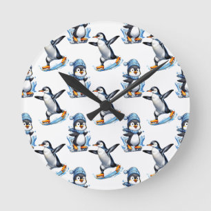 Penguins Pattern Design Round Clock
