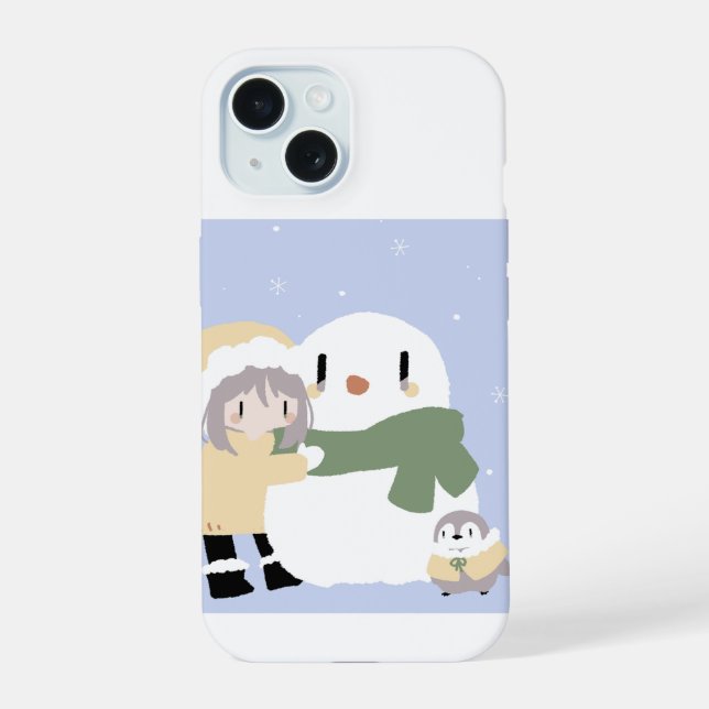 Penguins Playing in the Snow iPhone 15 Case (Back)