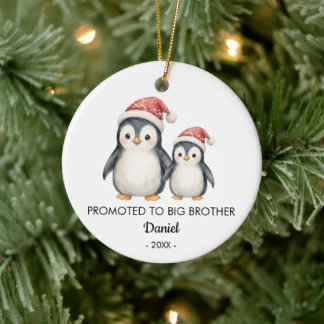Penguins Promoted to Big Brother Photo Christmas Ceramic Ornament