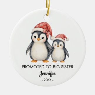 Penguins Promoted to Big Sister Photo Christmas Ceramic Ornament