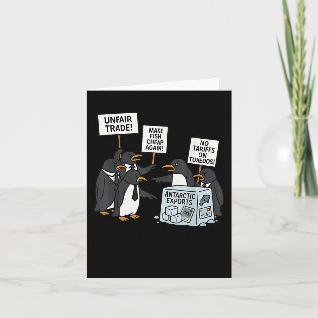 Penguins Protest Against Tariffs Funny Penguin Tar Card (Front)