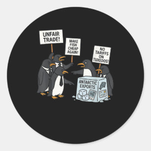 Penguins Protest Against Tariffs Funny Penguin Tar Classic Round Sticker