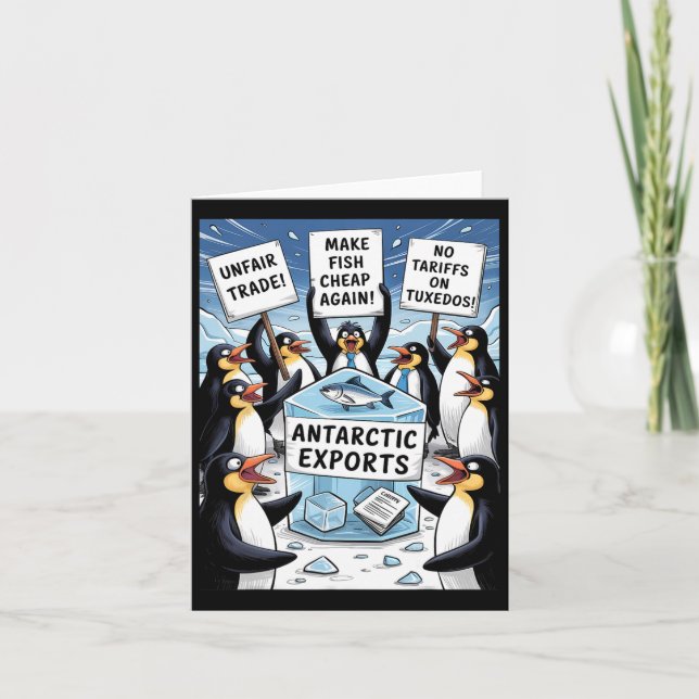Penguins Protest Against Trump Tariffs Funny Pengu Card (Front)