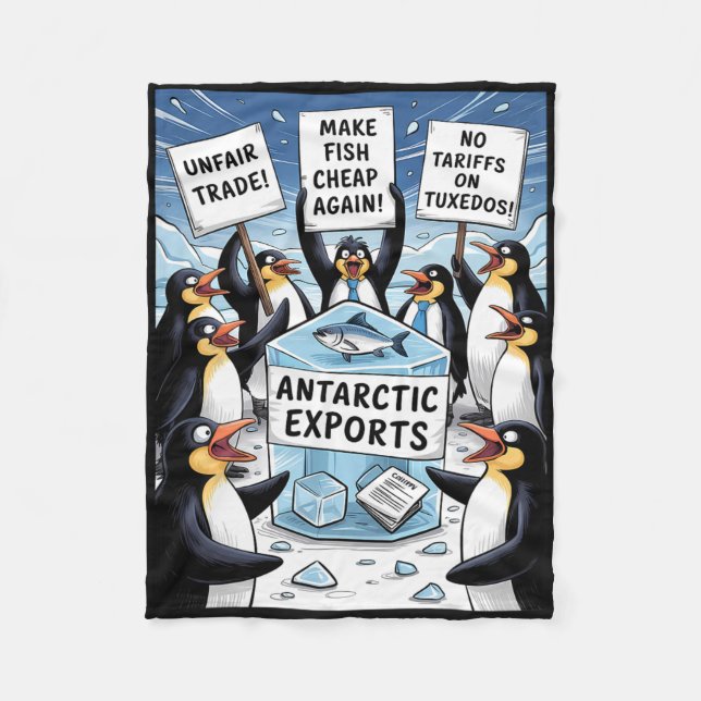 Penguins Protest Against Trump Tariffs Funny Pengu Fleece Blanket (Front)