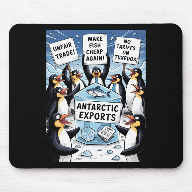 Penguins Protest Against Trump Tariffs Funny Pengu Mouse Pad (Front)
