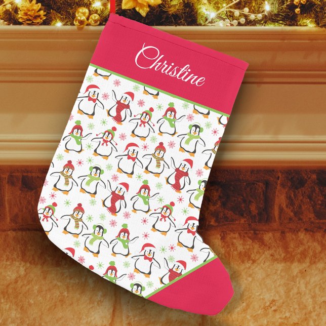 Penguins Red and Green Pattern Small Christmas Stocking (Creator Uploaded)