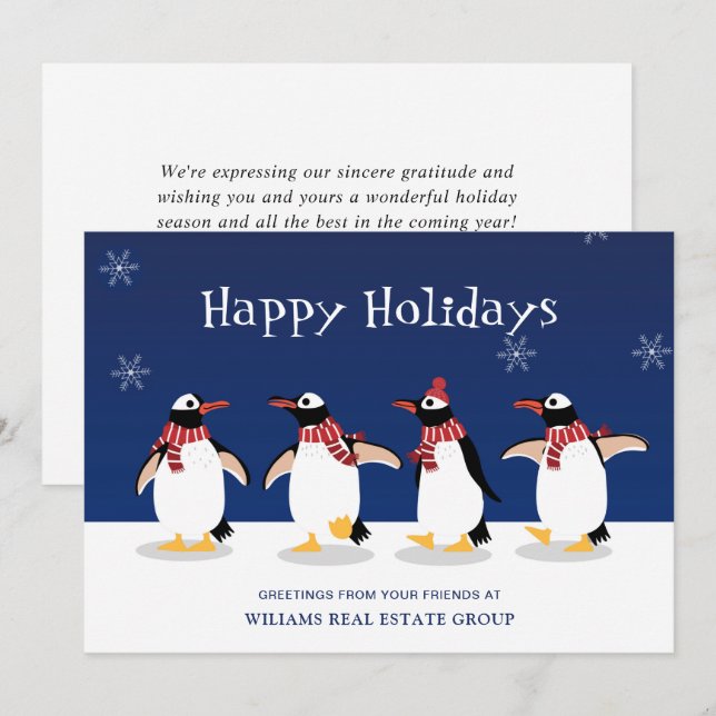 Penguins Red Scarf Christmas Corporate Greeting Holiday Card (Front/Back)