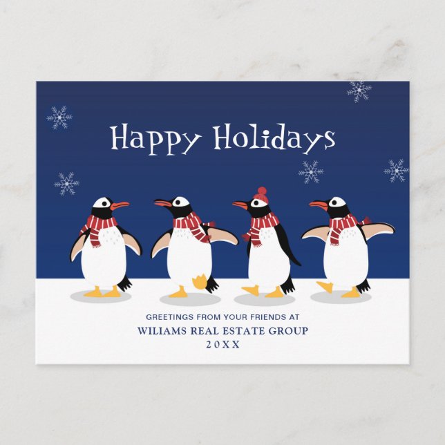 Penguins Red Scarf Christmas Corporate Greeting Po Postcard (Front)
