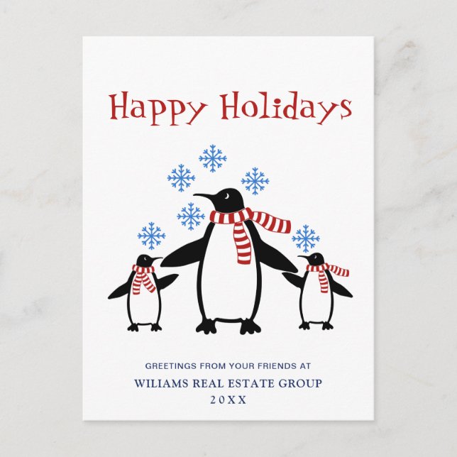 Penguins Red Scarf Christmas Corporate Greeting Postcard (Front)