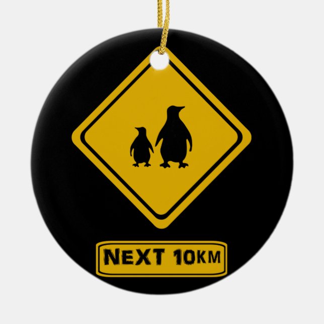 penguins road signs ceramic ornament (Front)