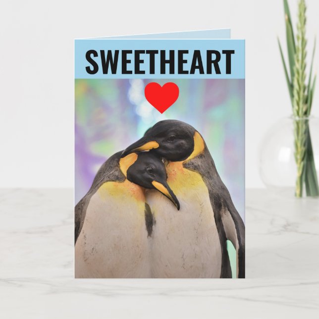 PENGUINS ROMANTIC HUMOROUS GREETING CARD (Front)