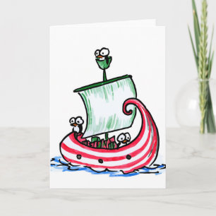 Penguins Sailing in a Christmas Boat Holiday Card