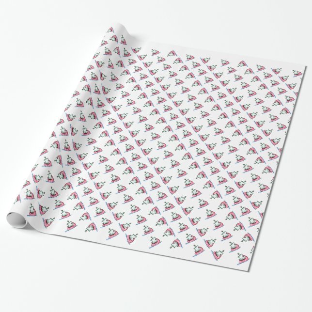 Penguins Sailing in a Christmas Boat Mens  Wrapping Paper (Unrolled)