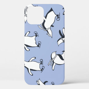 Penguins skating, hand-drawn vintage pattern iPhone 12 case