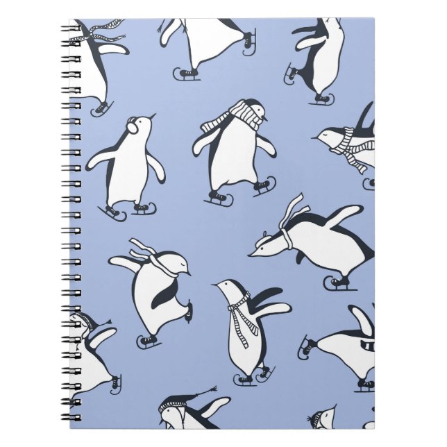 Penguins skating, hand-drawn vintage pattern notebook (Front)