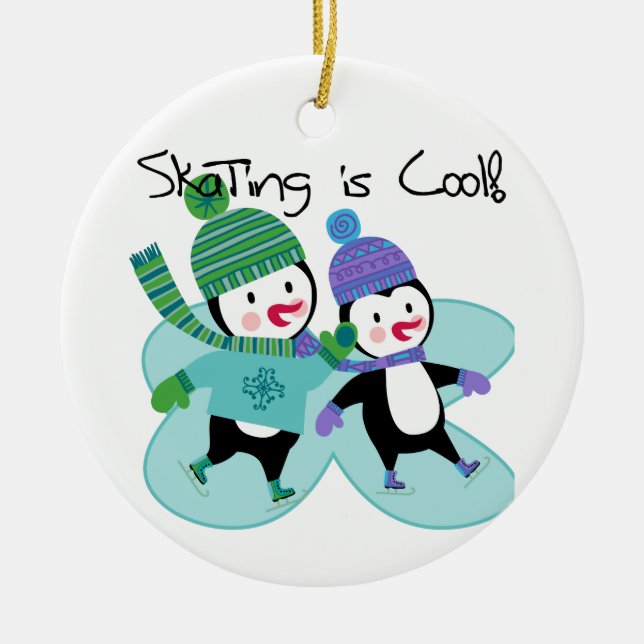 Penguins Skating is Cool Ceramic Ornament (Front)