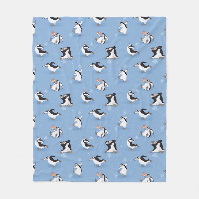Penguins skating pattern fleece blanket (Front)