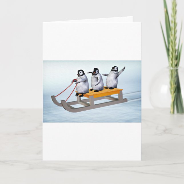 Penguins Sled Holiday Card (Front)