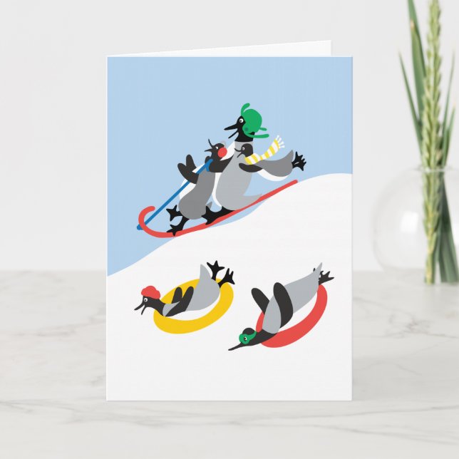  Penguins Sledding Custom Card (Front)