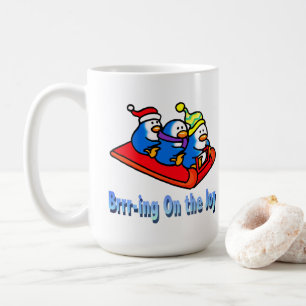Penguins Sledding Winter Holiday Scene Coffee Mug