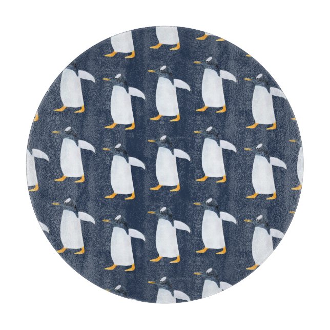 Penguins: Small Dark Watercolor Cutting Board (Front)