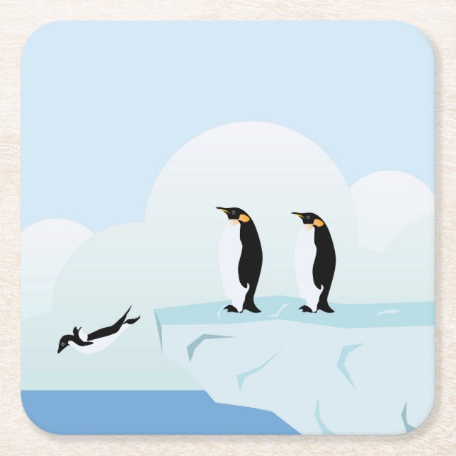 Penguins Square Paper Coaster (Front)