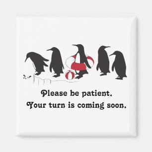 Penguins Waiting in Line Funny Cartoon Patience Magnet