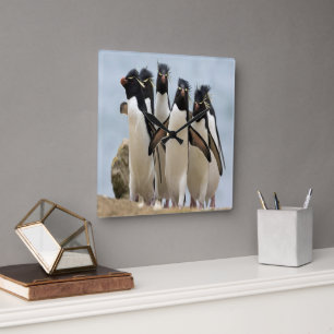 Penguins Walking along the ocean Square Wall Clock