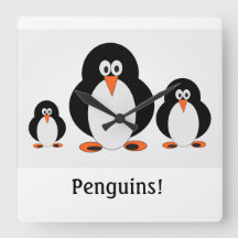 Penguins Wall Clock w/custom text option