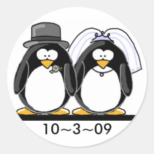 Penguins Wedding Classic Round Sticker
