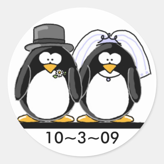 Penguins Wedding Classic Round Sticker (Front)