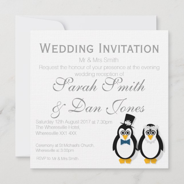 Penguins Wedding Invitation (Customizable) (Front)