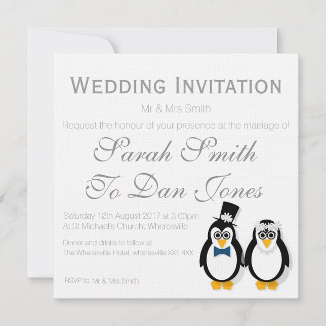 Penguins Wedding Invitation (Customizable) (Front)