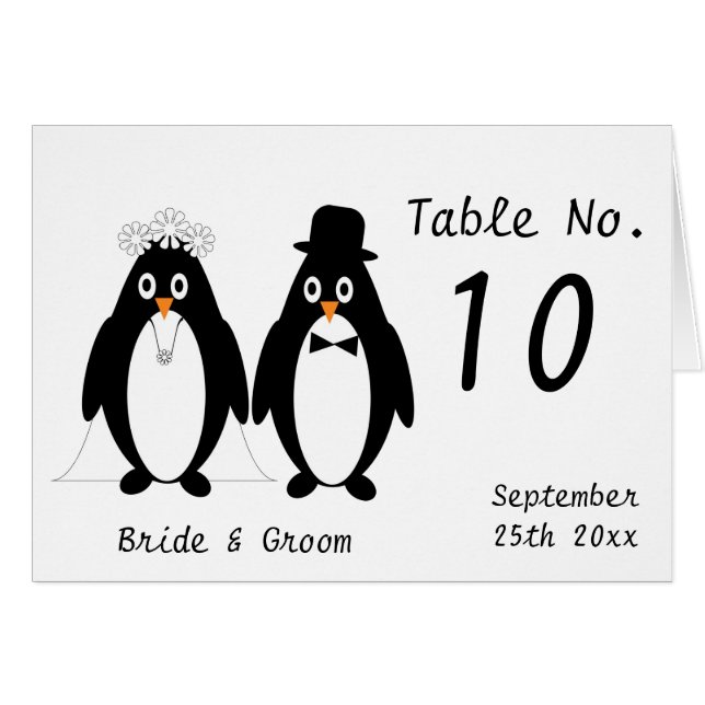 Penguins Wedding Table Number (Front Horizontal)