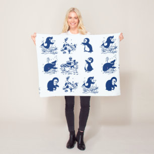 Penguins, Whales and Dolphin Fleece Blanket