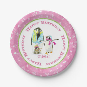 Penguins Winter Little Girl Birthday Party Decor Paper Plate