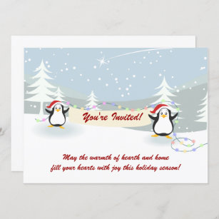 Penguins Winter Scene Holiday Party Invitations