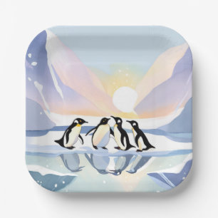 Penguins Winter Watercolor   Snow and Ice Cute Paper Plate