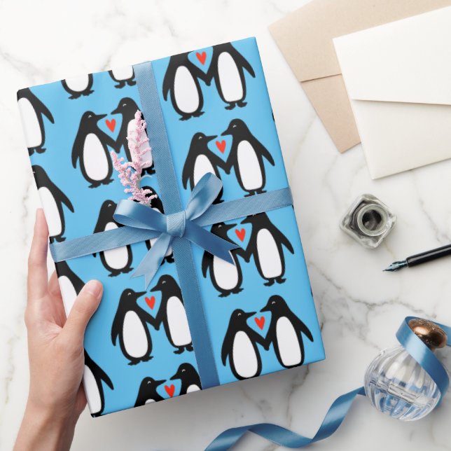 Penguins with Heart Cute Couple Wrapping Paper (Gifting)