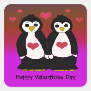 Penguins with Hearts Square Sticker
