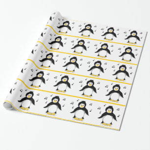 Penguins with Musical Notes Wrapping Paper