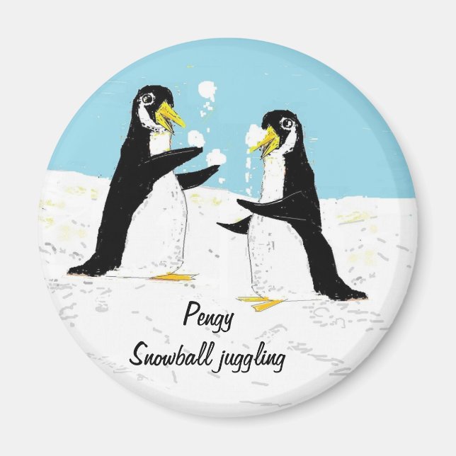 Pengy Penguin, snowball juggling Magnet (Front)