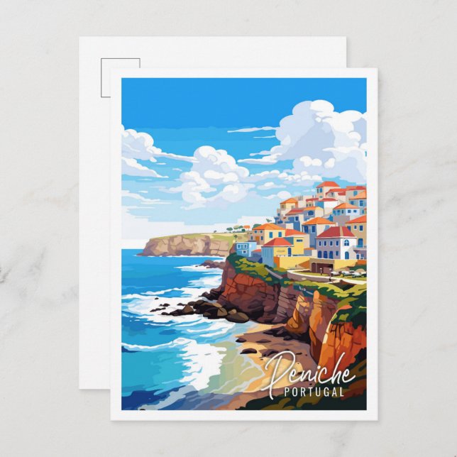 Peniche Portugal vintage travel illustration Postcard (Front/Back)