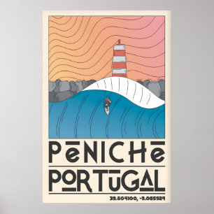 Peniche Portugal Wall Art Pink Blue Orange Coastal