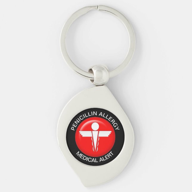 Penicillin Medical Alert Metal Keychain (Front)